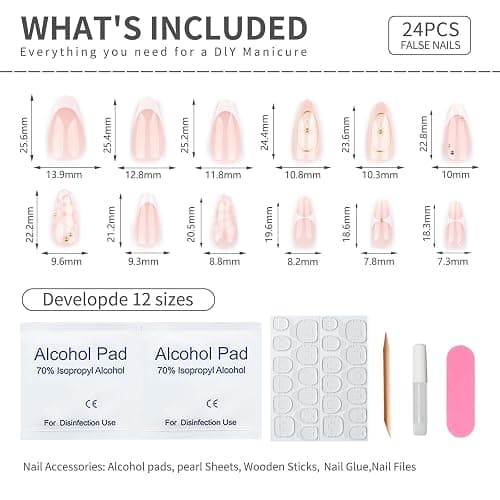Mivota French Press On Nails Almond Medium, Fall Fake Nails Adorned with White Petal Accents and 3D Gold Lines Design, Glossy Gel Finish Acrylic Nails, Reusable Glue On Nails for Women, 24Pcs thumbnail 6