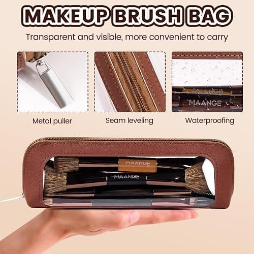 MAANGE 13 Pcs Foundation Makeup Brush Set With Bag, Make up Brushes, Double-End Multi Functional Makeup Brushes, Professional Face Brush Set Tools For Liquid Powder Concealer Cream Blush (Brown) thumbnail 9
