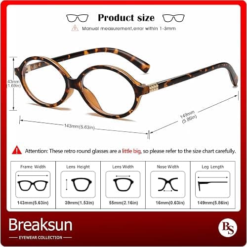 Breaksun Fashion Oval Glasses for Women Men Retro Round Tortoise Frame Blue Light Glasses Nerd Eyeglasses thumbnail 6