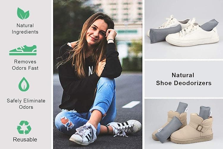 6 Pack Activated Charcoal Shoe Odor Eliminator, Shoe Deodorizer insert Bag | 100% Natural Shoes Smell Remover，eliminates odor naturally,can be reused up to two years thumbnail 6