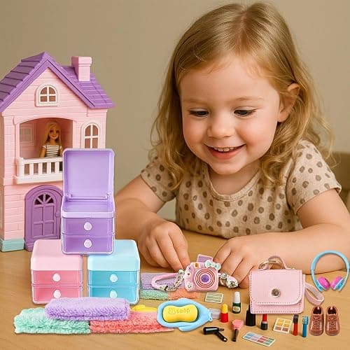 116Pcs Dollhouse Mini Accessories Set - Makeup Tools Bathroom Toiletries Handbag for DIY Micro Scene Decoration Simulation Shampoo Hair Dryer Cosmetic Brush for Bedroom Girl Novelty Toy Jewelry Box thumbnail 7