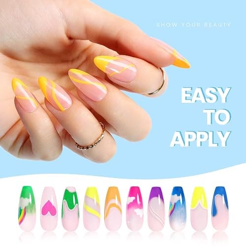 beetles Gel Polish Nail Art Gel Liner Set 6 Neon Gel Nail Polish Colors Hot Pink Orange Blue Yellow Paint for Nails Built Thin Brush in Bottle Soak off Uv LED Lamp Rainbow Nails Summer thumbnail 5
