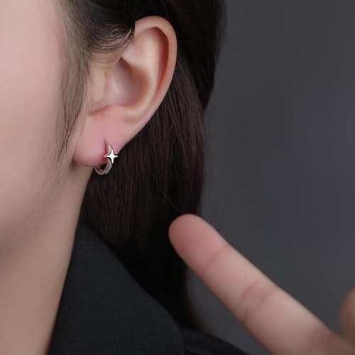 Reffeer 925 Sterling Silver Star Huggie Earrings for Women Teens Star Hoop Earrings Hypoallergenic thumbnail 3