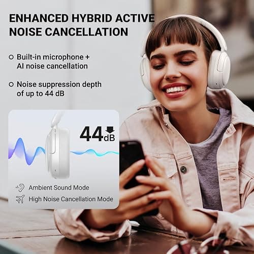 Edifier V80 Hybrid Active Noise Cancelling Headphones, True Wireless Over Ear Bluetooth Headset with 45H Playtime Hi-Res Audio Fast Charging Multipoint Connection for Travel Home Office - Ivory thumbnail 2