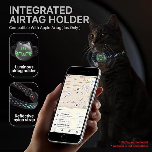 Waterproof Airtag Cat Collar, Breakaway Cat Airtag Collar with Luminous & Reflective Fish Pattern, Lightweight Kitten Collars for Apple Air tag, Hidden GPS Tracker Holder for Cats, Kittens(9-13") thumbnail 5