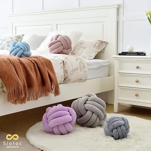 Sioloc Soft Knot Ball Pillows,Round Throw Pillow Cushion Home Decoration Plush Pillow,Throw Knotted Pillow Handmade Round Plush Pillow（10.6inches,Grey） thumbnail 4