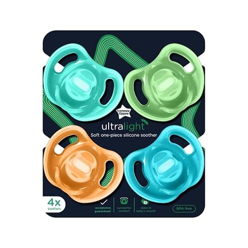 Tommee Tippee Ultra-Light Silicone Pacifier, 18-36 Months, Symmetrical One-Piece Design, BPA-Free Silicone Binkies, Blue/Orange/Green, Pack of 4 thumbnail 8