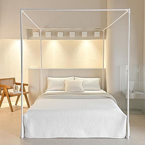 AIKASY Premium Canopy Bed Frame Posts for Twin Size Beds - Sturdy Metal Poles, Four Corner Bed Brackets - Perfect Addition to Metal and Wood Bed Frames for Bedroom Decor Upgrade (White) thumbnail 2