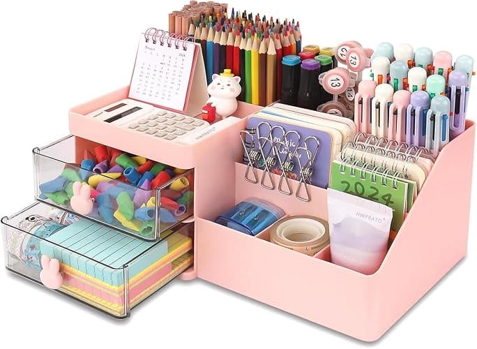 YUTAOWH Makeup Organizer with Drawers, Cosmetic Storage for Dresser Vanity and Bathroom Countertop, Beauty Holder for Lipstick Brush, Skincare Organizer for Brushes, Lotions, Lipstick (Pink) thumbnail 5