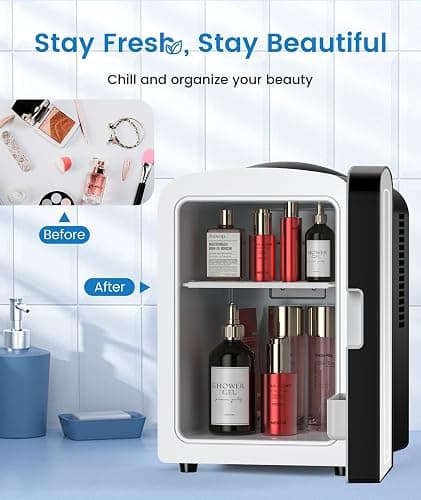 Electactic Skincare Fridge With Built-in LED Light Mirror, 4L Compact Mini Refrigerator AC/DC Portable 6 Can Small Cosmetics Cooler for Makeup, Beverage, Food, Bedroom, Office & Dorm, Black thumbnail 3