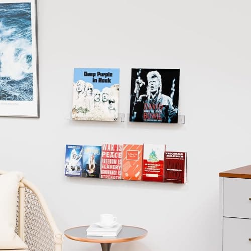 4 Pack Vinyl Record Wall Display,15" Acrylic Invisible Floating Bookshelf for Kids Room,Clear Wall Mounted Hanging Book Shelves,Modern Picture Ledge Display and Album Vinyl Wall Mount Shelf thumbnail 9