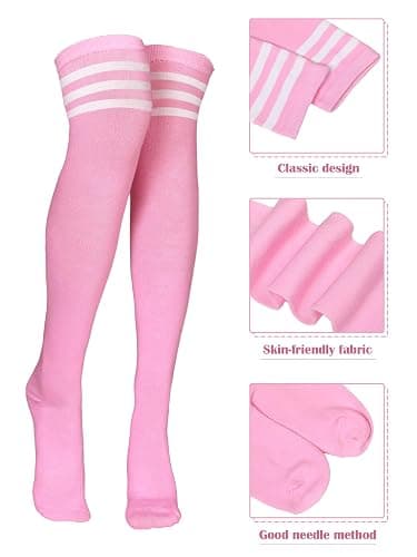 SATINIOR 3 Pairs Knee High Socks Thigh High Triple Stripe over the Knee Socks Long Opaque Thigh Stockings thumbnail 5