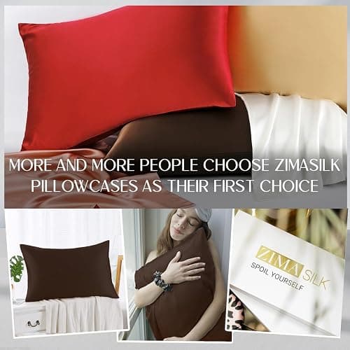 ZIMASILK 100% Pure Mulberry Silk Pillowcase for Hair and Skin Health,Soft and Smooth,Both Sides Premium Grade 6A Silk,600 Thread Count,with Hidden Zipper,1pc(Standard 20''x26'',Chocolate) thumbnail 7