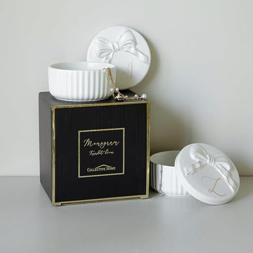 COLLECTIVE HOME Ceramic Jewelry Box with Bow, Nightstand Vanity Decor(D) | Jewelry Tray with Lid, Christmas Mother's Day Birthday Gifts for Women, Wedding, Bridal Shower, Bridesmaid Proposal Gifts thumbnail 3