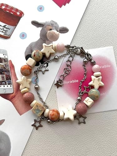 Flixxo Y2K Star Bracelet for Women Cute Beaded Bracelets Grunge Bracelets Y2K Jewelry Aesthetic Accessories Preppy Stuff - Pink - alloy thumbnail 6