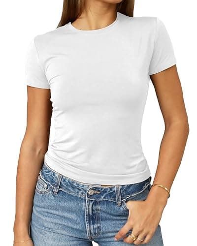 Abardsion Women's Casual Basic Going Out Crop Tops Slim Fit Short Sleeve Crew Neck Tight T Shirts 2025 - Image 1