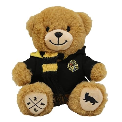 Harry Potter Hufflepuff Bear Plush Toy - Hogwarts Mini Teddy with Robe & Scarf - Soft Collectible Stuffed Animal with House Mascot & Crest - Wizarding World Gift for Kids & Fans - Image 1