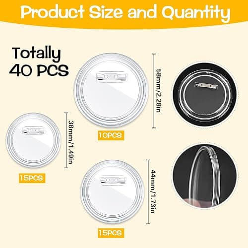 40Pcs Badge Making Kit, 3 SizeAcrylic Clear Badge, Round Pin Badges Make Your Own Badges Button Badges for DIY Crafts Gifts Birthday School Wedding Activities Clothes Party thumbnail 2