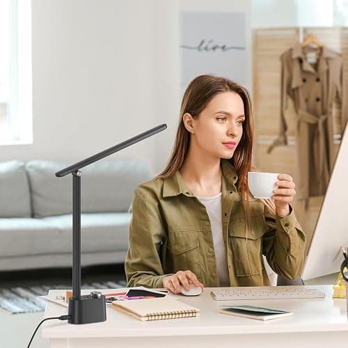 Honeywell Upgraded LED Desk Lamp - H01 Pro Sunturalux™ Foldable Desk Light with USB A+C Charging Ports, 3 Color Modes Dimmable Table Lamp for Home Office Reading(Black) thumbnail 8
