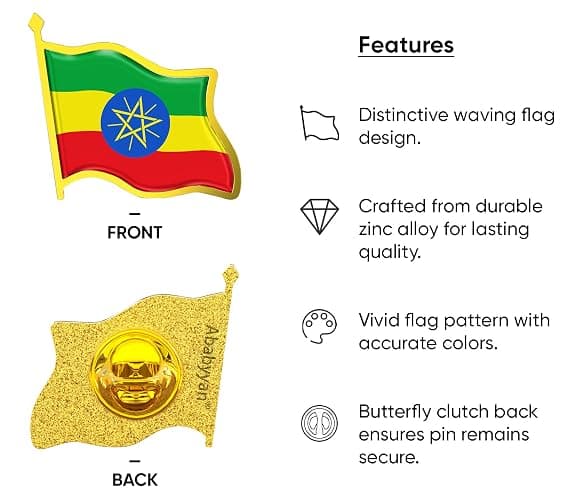Ethiopia Flag Lapel Pin - Enamel Metal National Badge | World Travel Souvenir Gifts for Men & Women | Country Flag Patriotic Brooch Bulk Pack of Pins for Hat, Tie, Clothes, Backpack (1pc) thumbnail 3