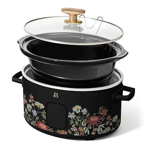 Beautiful 6 Qt Programmable Slow Cooker by Drew Barrymore - 5 Preset Cooking Functions, Digital Countdown Timer, Dishwasher-Safe Parts, and Cool-Touch Handles (Black) (Wildflower Black) thumbnail 4
