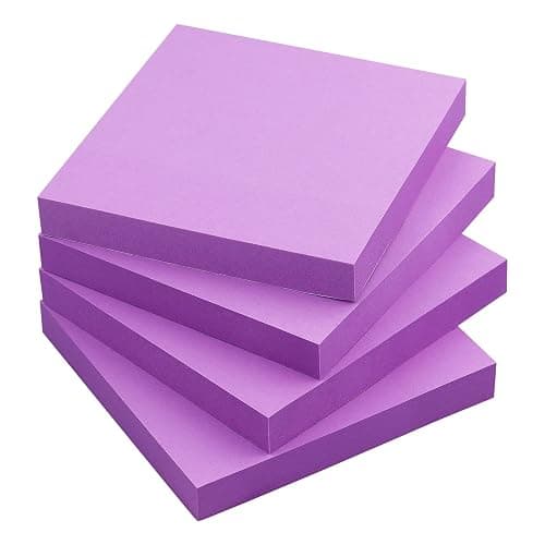 Sticky Notes 3x3 Self-Stick Notes Bright Colors Sticky Notes 4 Pads 100 Sheets/Pad (Purple) - Purple - Image 1