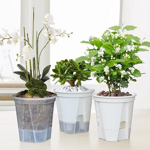 5Pack Transparent Plastic Garden Pots Self Watering Planters, 5/6/7in Nursery Plant Pots with Deep Reservior and Drainage Holes, Self Watering Pots for Indoor Outdoor Plants and Flowers(YL120-T) thumbnail 9