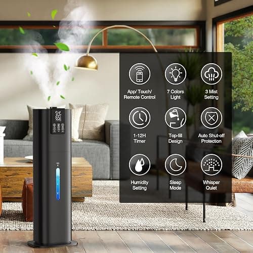 Honovos Smart Humidifiers Large Room Bedroom Home, 2.11Gal(8L) Quiet Top Fill Cool Mist Humidifier, Smart App & Remote Control, 3 Speed Humidifier with 360° Nozzle, Humidity Setting for Baby Office thumbnail 3