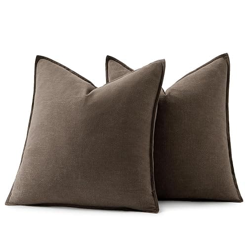 MIULEE Decorative Linen Pillow Covers 18x18 Inch Coffee | Boho Farmhouse​ ​Fall Autumn Couch Throw Pillows for Bed, Pack of 2 Accent Modern Pillowcases, Sofa Livingroom Home Decor thumbnail 7