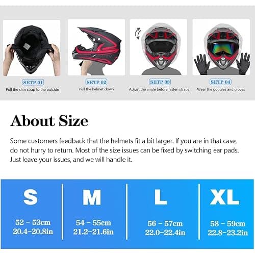DOT Approved Youth Kids Motocross Helmet - Ultra-Lightweight Full Face Dirt Bike/ATV Helmet with Goggles, Gloves & Face Shield (4-Piece Set) thumbnail 6