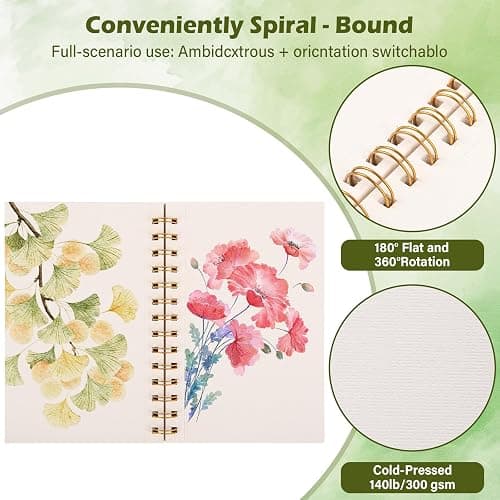5x7.5 Inch Spiral Watercolor Paper Pad - 30 Sheets 140lb/300g Acid-Free Artist Paper | Tear-Line Perforated Pages for Framing & Mixed Media |Watercolor, Art Journaling (Adults, Students, Travel) thumbnail 4
