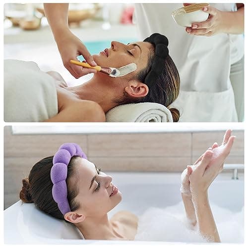 Ztomine Terry Cloth Spa Headbands for Washing Face or Facial, Set of 2, Black & Purple - Puffy Makeup Headbands for Face Washing, Mask, Skin Treatment thumbnail 2