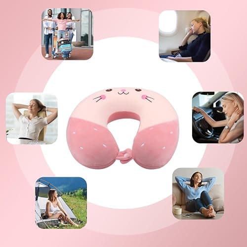 Fentar Neck Pillow for Travel, Memory Foam Kids Travel Pillow, Removable Travel Neck Pillow with Zips, Cute Cartoon Plane Pillow, Comfortable Adult Kids Travel Pillow for Airplane Camping Car Sleeping - Pink thumbnail 8