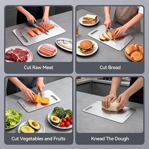 Titanium Cutting Boards Set of 3, 100% Pure Titanium Kitchen Cutting Board, Double-Sided Non-Toxic Cutting Board, Ideal for Slicing and Dicing Meats, Features Handle, Dishwasher Safe thumbnail 7