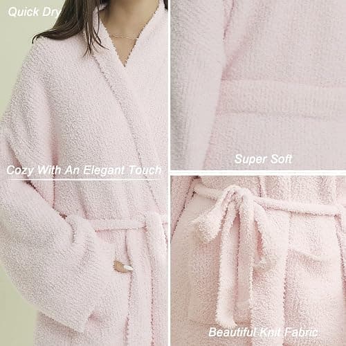 DOOWELL Women's Knit Lightweight Absorbent Robes, Soft Spa Bathrobe Loungewear with Pockets thumbnail 3