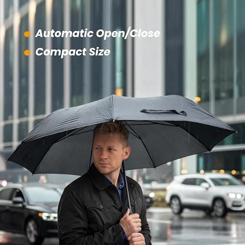 SIEPASA Compact Travel Umbrella - Windproof Auto Open/Close, Small Folding Umbrella for Rain - Lightweight & Durable with Fiberglass Frame, Waterproof Canopy - Fits Backpack, Purse, Suitcase. (Black) thumbnail 9