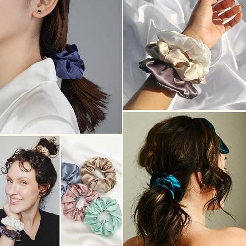 LILYSILK Women's 100% Silk Hair Scrunchies Ladies Elastic Hair Tie Bobbles Ponytail Holders for All Hair Type and Conditions and Preventing Hair Frizz Breakage Loss,Black+Taupe thumbnail 8