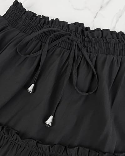 DooMoni Women's High Waisted Floral Mini Skirt Drawstring Boho Print Ruffle Summer Short Skirts thumbnail 8