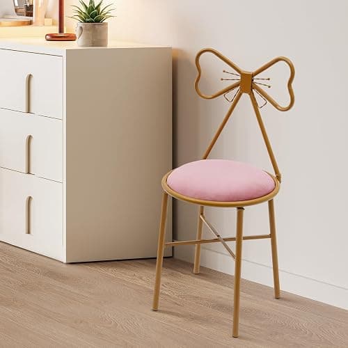 Vanity Chair Stool, Velvet Flannel Cushion Butterfly Dressing Chair, Floor Standing Makeup Butterfly Accent Backrest Chairs with Leg for Living Room, Bedroom, Vanity, Office, Reading Nook (Deep Pink) thumbnail 5