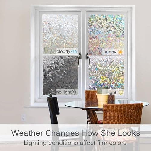 Volcanics Window Privacy Film with Installation Tools, Static Window Clings Vinyl 3D Decals Stickers Rainbow Window Film for Glass Door Heat Control Anti UV 17.5 x 78.7 Inches thumbnail 6