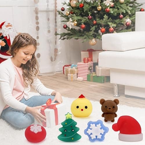 LAHAND 50 Pcs Christmas Mochi Squishy Toy Party Favors,Mini Squishies Cute Squeeze Toy Stress Reliever Anxiety Packs for Kid thumbnail 6