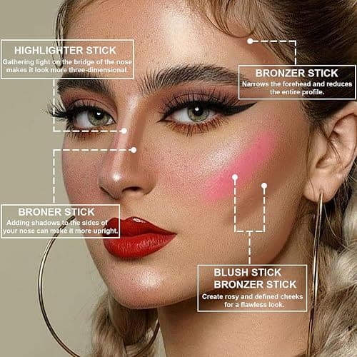 3Pcs Contour Stick Makeup Set,Shades with Highlighter Blush Bronzer, MATURE | Sculpt the Cheeks, Longwear Smooth Non-greasy Formula for All Skin Type, Dewy & Matte Finish thumbnail 4