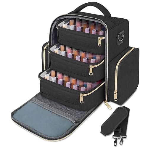 YOREPEK Nail Polish Organizer Holds Up to 72 Bottles (15ml-0.5 fl.oz) Nail Polish Carrying Case with 3 Removable Pouches and 4 Zippered Pockets for Manicure Tools, Supplies, Nail Lamp, Gifts for Women thumbnail 9