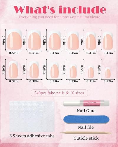AddFavor French Tip Press on Nails Short Square - 240pcs White French Tip Nails with Nail Glue & Adhesive Tabs, 10 Sizes Glue on Nails for Women & Girls Fingernails Manicure thumbnail 2