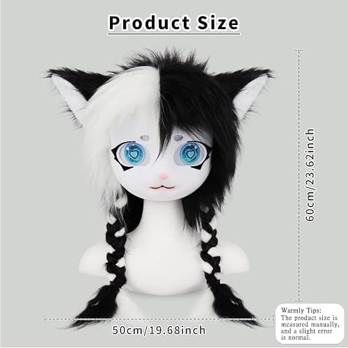 hbbhml Animal Cat Head Mask Fursuit Cute Plush Anime Masks for Halloween Masquerade Cosplay Costume Accessory thumbnail 4