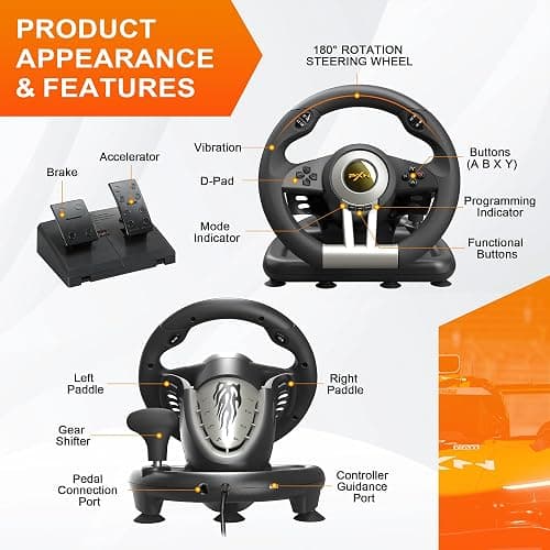 PXN V3 Pro Gaming Steering Wheel with Pedals | Dual Motor Vibration Feedback, Beginner Sim Racing Wheel for PC, PS4, Xbox Series S, Xbox Series X, Xbox One and Switch thumbnail 9