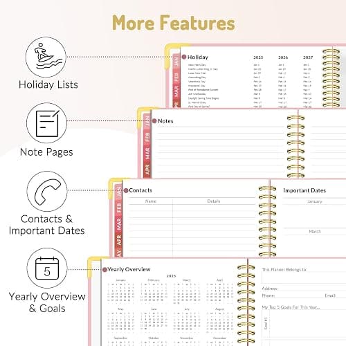 Forvencer 2025 Planner, Hardcover Weekly and Monthly Planner, January 2025 - December 2025, 8.5" x 11", Spiral Calendar Planner with Tabs, Exquisite Daily Organizer Notebook with Inner Pocket, Agenda Journal for Office Home School, A4 Size, Pink - Pink - 8.5" x 11" thumbnail 4