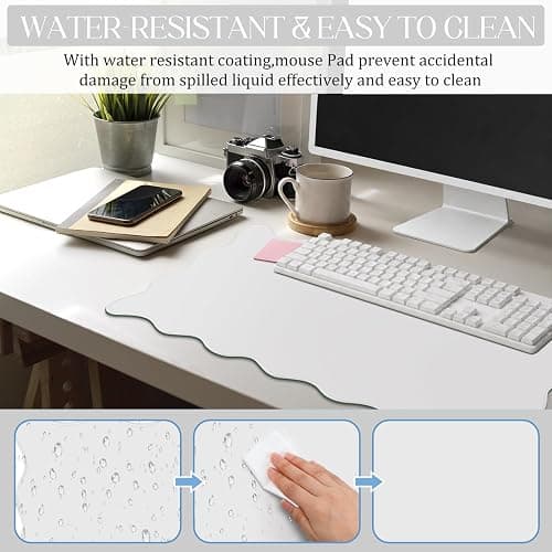 Hahafelt Scalloped Desk Mat Waterproof,White,23.6 X 13.8 Inches | Coquette Preppy Style for School Office Makeup Vanity, Nonslip Gaming Desktop Protector with Scalloped Stitched Edge Mat thumbnail 5
