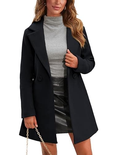 Springrain Women's Wool Pea Coat Notched Collar Double Breasted Midi Long Trench Coat Outwear - Image 1