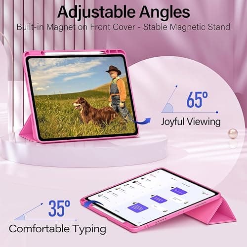 ZOVEEK Case for iPad Air 13 Inch M3/M2 (2025/2024) & iPad Pro 12.9 Inch 6th/5th/4th/3rd Generation 2022/2021/2020/2018 with Pencil Holder, Slim Trifold Stand, Supports Auto Wake/Sleep, Rose Pink thumbnail 4